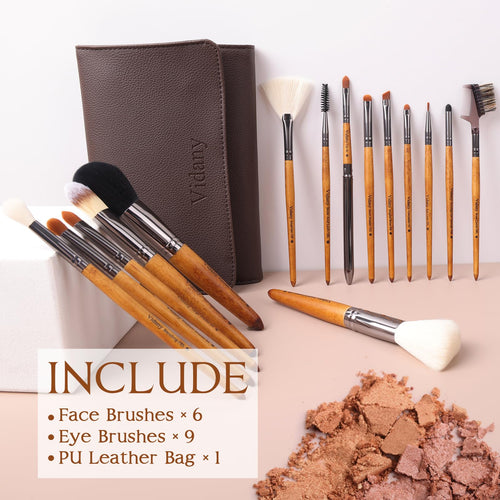 15-Piece Walnut Makeup Brush Set